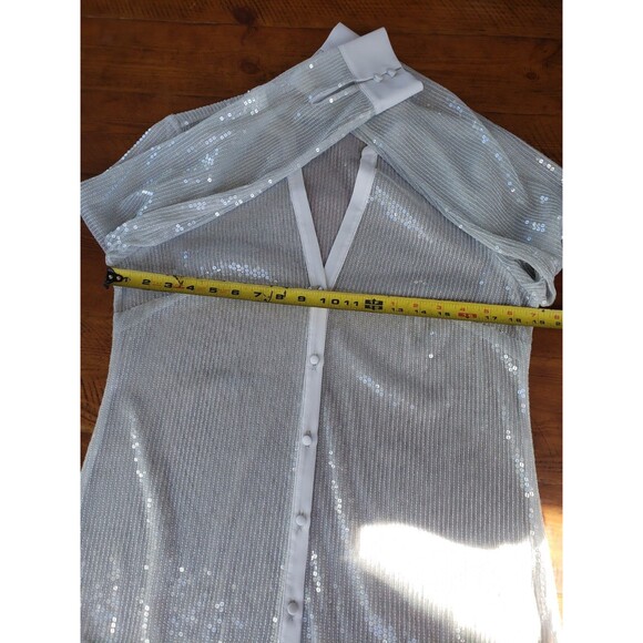 White House Black Market Gray Sequin Sheer Top w/Stretch Tank Shell EUC Sz Small - Picture 11 of 15
